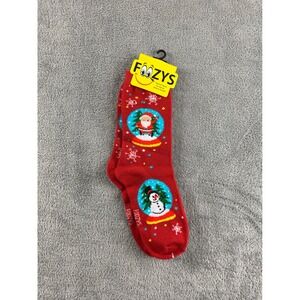 Foozys Kids Christmas Snow Globe Santa Snowman Crew Socks Red